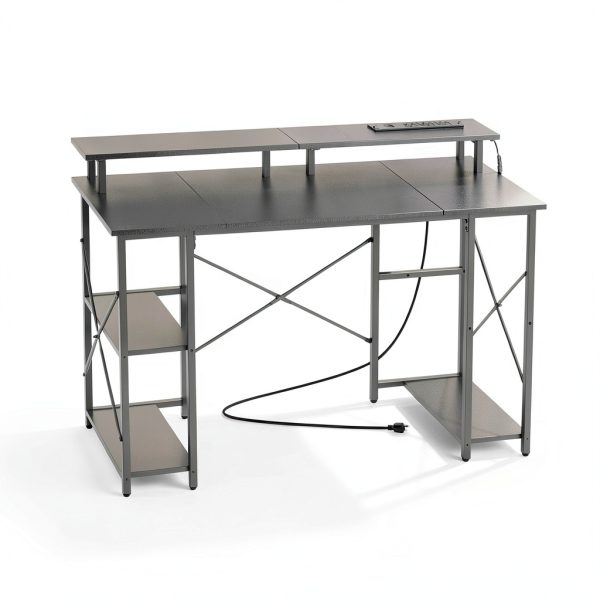 VEVOR Gaming Desk with LED Lights Power Outlets Monitor-7