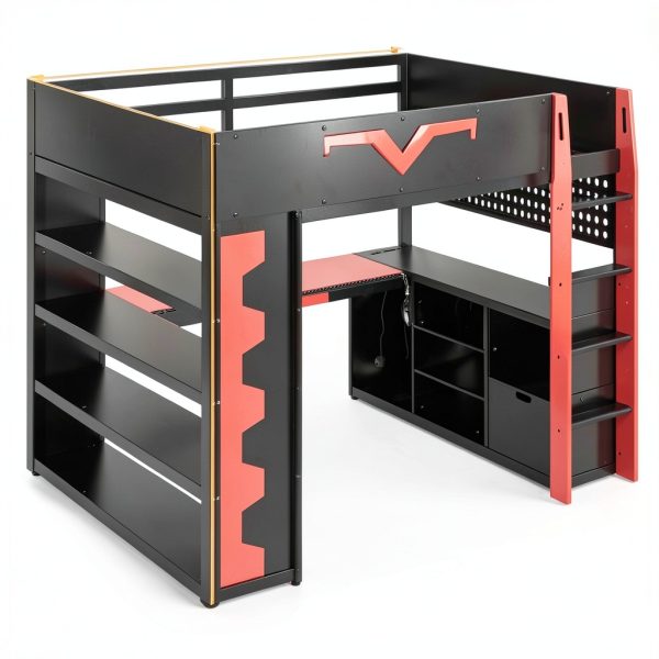 Anysun Gaming Loft Bed with Desk RGB Lights Storage Pro-3