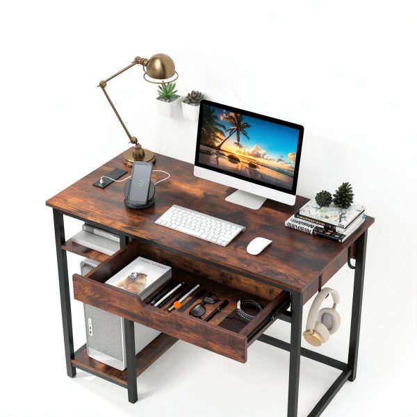 Kadyn Computer Desk Charging Station Drawer Adjustable Shelf-6