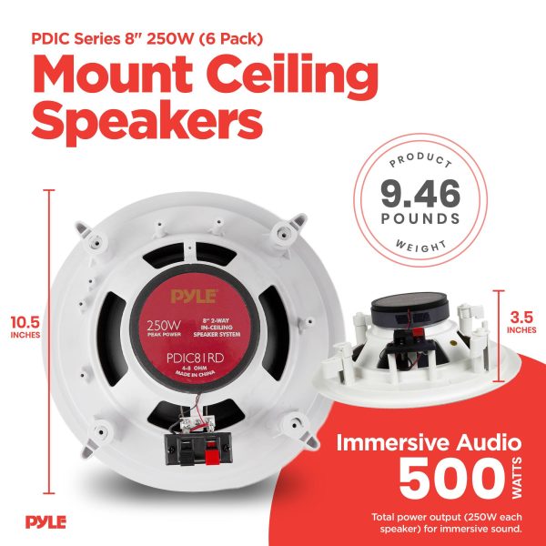 Pyle 8 Inch 2 Way In Wall Ceiling Home Speakers System Audio-9