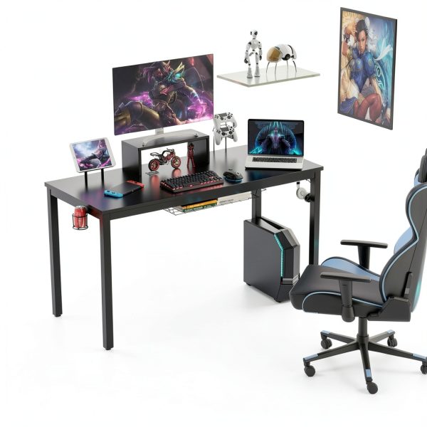 Costway Gaming Desk Cup Holder Headphone Hook 55 Wide Black-4