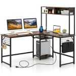 Kadyn L Shaped Desk Power Outlet Hutch Rustic Home Office-0
