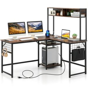 Kadyn L Shaped Desk Power Outlet Hutch Rustic Home Office-0