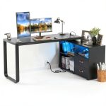 Aheaplus L Shaped Computer Desk with Power Outlets LED-0