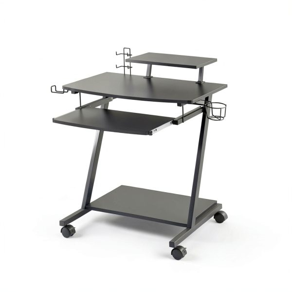 GOODSILO Gaming Desk with Keyboard Tray Storage Shelf Black-2