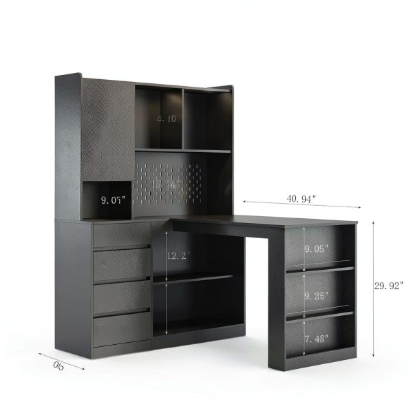 GOODSILO L Shaped Computer Desk with Drawers LED Light Black-4