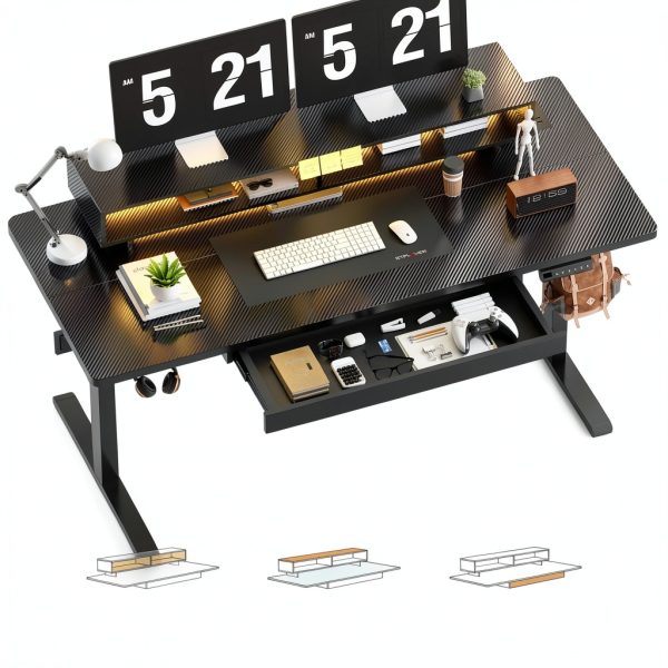 GTPlayer Electric Standing Desk with LED Lights and Drawers-3