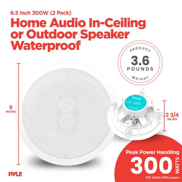 Pyle 6.5 Inch 300W In Ceiling Outdoor Speaker Waterproof-9