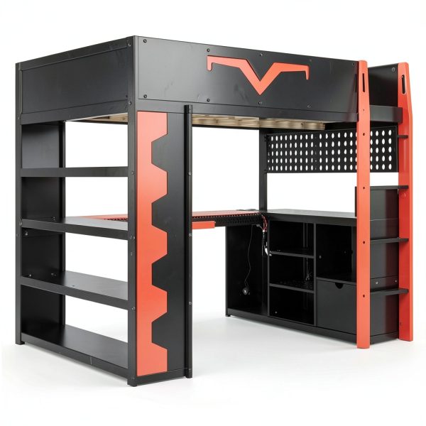Anysun Gaming Loft Bed with Desk RGB Lights Storage Pro-4