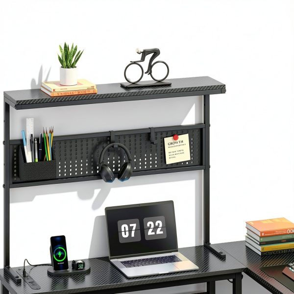 Koligey Gaming Desk with LED Power Outlet L Shaped Computer-2