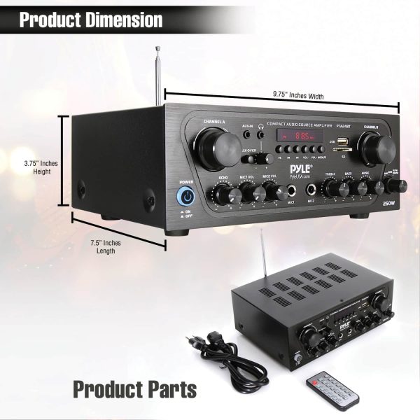 Pyle Bluetooth Stereo Receiver 250W FM Radio USB SD Card-2