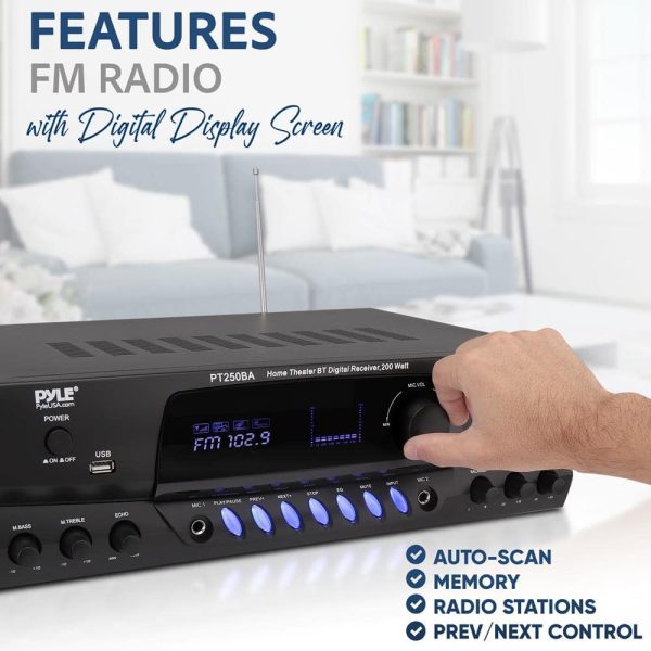 Pyle Wireless Bluetooth Stereo Receiver Amplifier 200W Power-5
