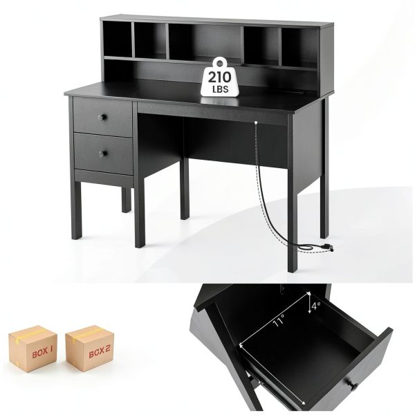 Kadyn 48 Inch Computer Desk with Drawers Power Outlets Home-6