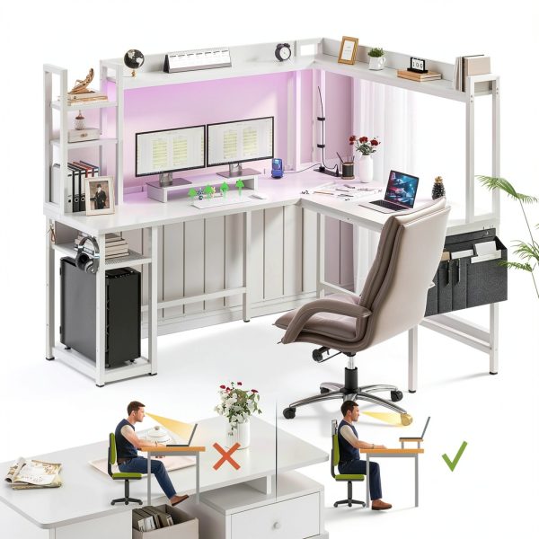Aheaplus Gaming L Desk Power Outlets LED Lights Storage-4