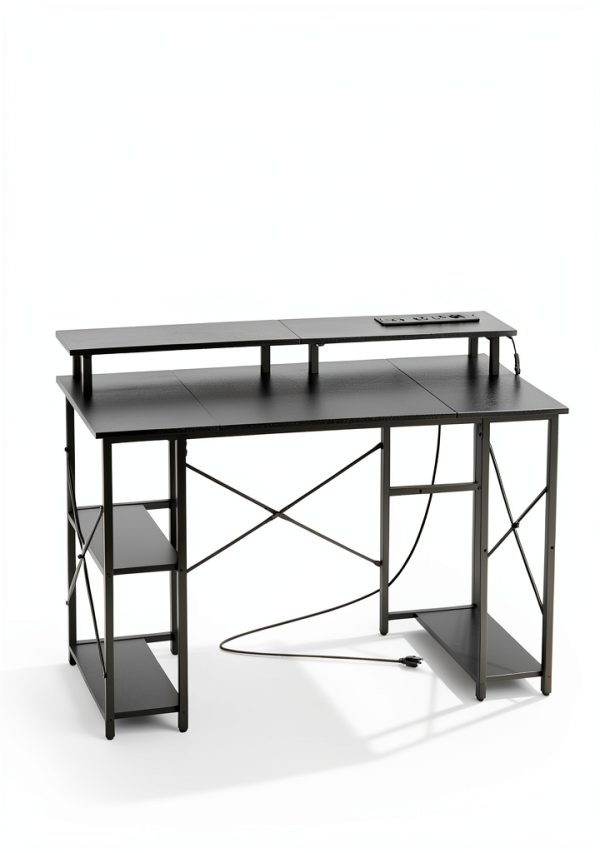 VEVOR Gaming Desk with LED Lights Power Outlets Monitor-2