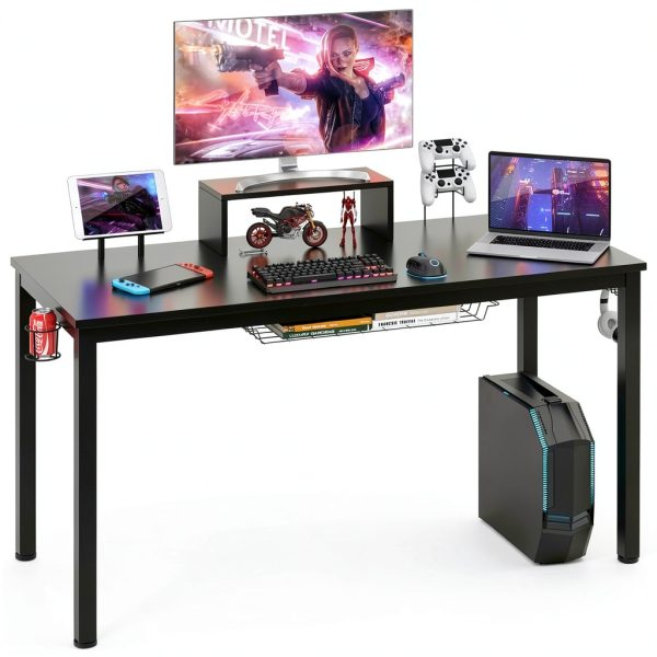 Costway Gaming Desk Cup Holder Headphone Hook 55 Wide Black-0