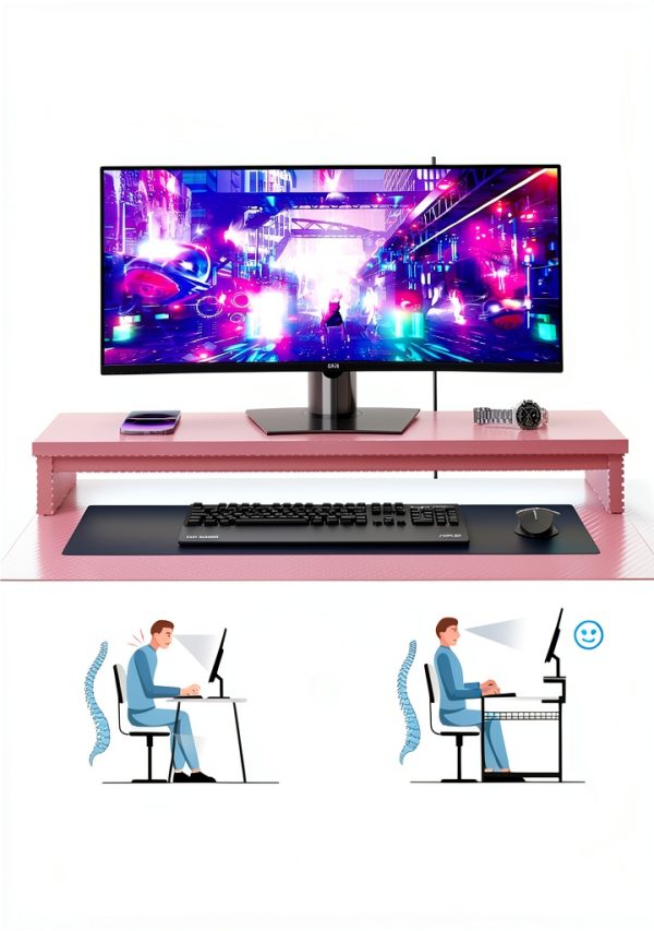 Bestier U Shaped Gaming Desk LED Lighting Monitor Stand-5