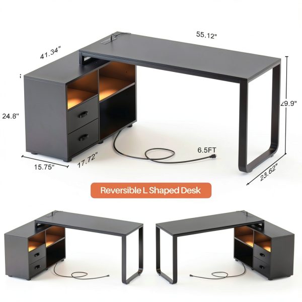 Aheaplus L Shaped Computer Desk with Power Outlets LED-3