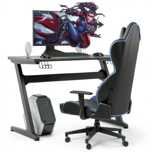 Costway Gaming Desk with Cup Holder Mousepad Black Z Frame-8